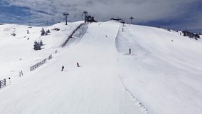 Ski piste Duboka on Kopaonik ski resort in Serbia. Winter aerial video.