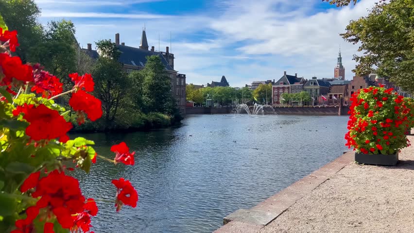 Binnenhof complex Dutch government, house of representatives and office of Prime minister, Hofvijver lake, Den Haag, South Holland, Netherlands 20 September 2023. . High quality 4k footage