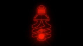 Turning light bulb animation, Switching on, Warm white light over dark black background, neon light display concept idea, power, electricity, energy, invention, creativity, imagination and Creative 