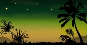 Animation of palm trees and stars on green background. Christmas, religion, tradition and celebration concept digitally generated video.