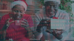 Animation of data processing over excited senior african american couple holding christmas presents. Global connection, data, christmas and celebration concept digitally generated video. - Powered by Shutterstock - Get 15% off with code: PIKWIZARD15