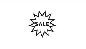 Super sale starburst shape bw outline 2D promotional animation. Sales boom monochrome linear cartoon 4K video, special offer. Explosion animated marketing sticker isolated on white background