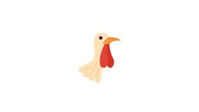 Wild turkey bird 2D avatar icon animation. Poultry thanksgiving. Autumnal countryside bird flat cartoon 4K video, transparent alpha channel. Domestic gobbler animated animal head on white background