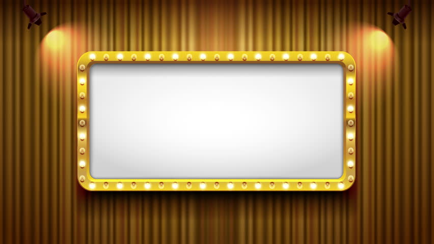 Theater cinema sign on gold curtains with spotlight. 4k animation. Royalty-Free Stock Footage #1109923491