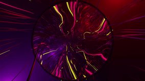 VJ animation background for music and edition video. Tunnel with rings with neon glowing threads.