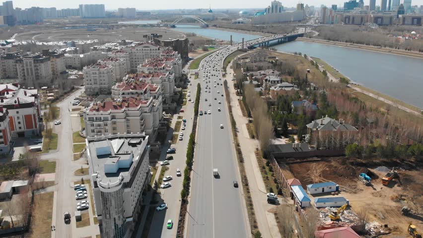 Road, Astana Kazakhstan, quadcopter flight
