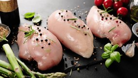Raw chicken breasts. Chicken or turkey meat fillet, stock video 4k