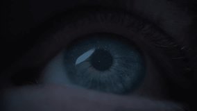 Starry sky reflected in an opening blue human eye. Macro close up. Slow motion. - Powered by Shutterstock - Get 15% off with code: PIKWIZARD15