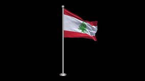 Lebanon Flag. Realistic Waving Flag on Transparent Background, Alpha Channel, 4K ProRes 4444. Easy to Put into Any Video