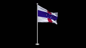 Netherlands Antilles Flag. Realistic Waving Flag on Transparent Background, Alpha Channel, 4K ProRes 4444. Easy to Put into Any Video