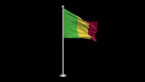 Mali Flag. Realistic Waving Flag on Transparent Background, Alpha Channel, 4K ProRes 4444. Easy to Put into Any Video