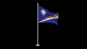 Marshall Islands Flag. Realistic Waving Flag on Transparent Background, Alpha Channel, 4K ProRes 4444. Easy to Put into Any Video