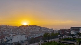 panoramic view of Lisbon at sunset, Portugal. 4k video, 50 fps.