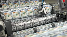 Printing money dollar bills on a print machine in typography.. Finance, tax, stock market and investment, making money concept. loopable 3d video animation - Powered by Shutterstock - Get 15% off with code: PIKWIZARD15