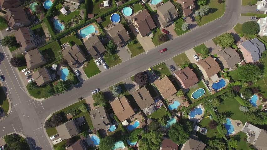 Top down aerial view of beautiful residential neighborhood during summer in Montreal, Quebec, Canada. 