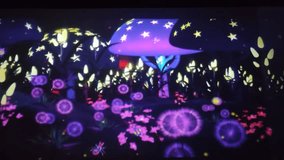 Light virtual garden with mushroom and flower abstract motion animation, loop animation.
