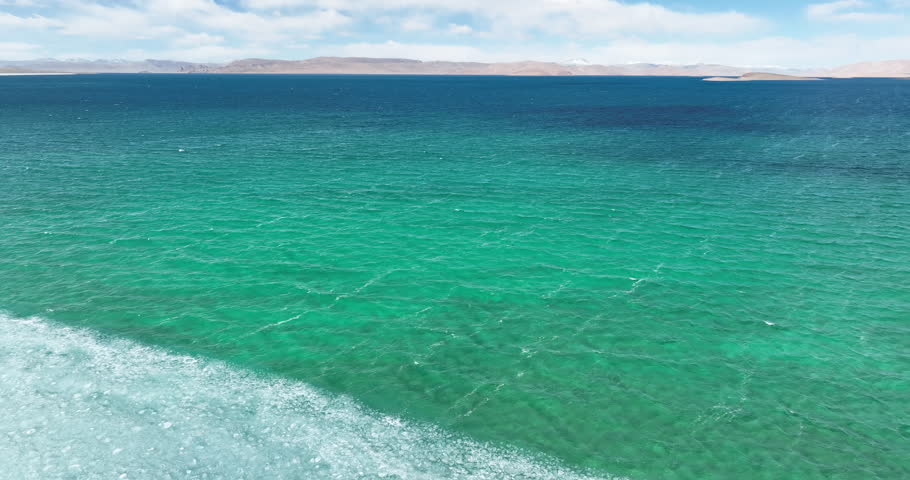 Aerial footage of beautiful lake in Tibet,China