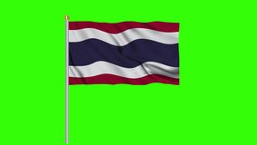 Thailand flag waving seamless loop animation on green screen 4k video, chroma