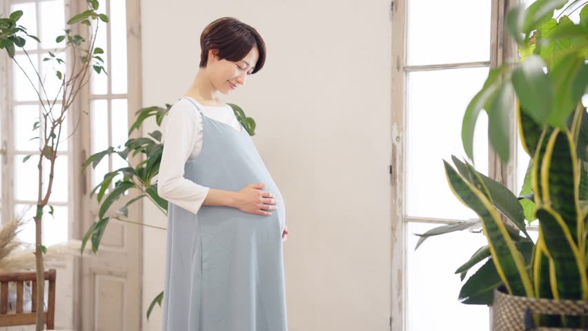 Middle aged pregnant Asian woman. Royalty-Free Stock Footage #1109958043