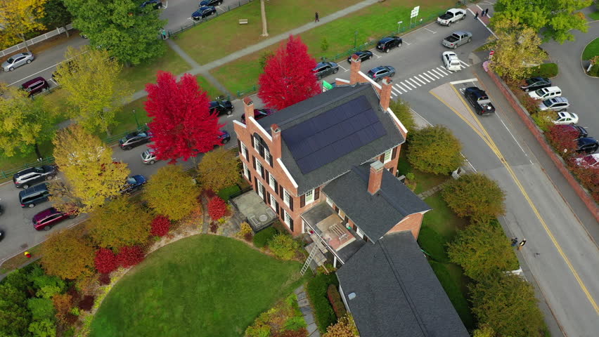 Aerial view of Autumn (Fall) foliage in Woodstock, Vermont.