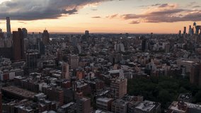 Establishing Aerial View Shot of New York City NY, NYC, United States, midtown Manhattan, tracking left