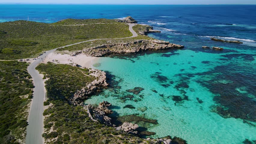 Aerial view of Salmon Bay, Rottnest Island, Australia- orbit, drone shot