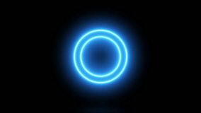 Glowing neon blue circles animated on black background. Seamless loop. 4K video 3840x2160
