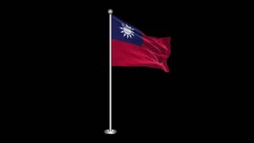 Taiwan Flag. Realistic Waving Flag on Transparent Background, Alpha Channel, 4K ProRes 4444. Easy to Put into Any Video