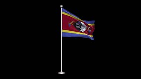 Swaziland Flag. Realistic Waving Flag on Transparent Background, Alpha Channel, 4K ProRes 4444. Easy to Put into Any Video