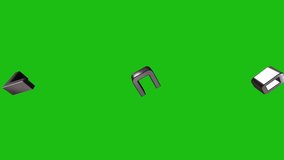 Animated silver welcome text on a green screen background. 3D text animation