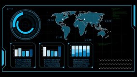 Explore a AI world of data with futuristic business HUD display elements (sliders, bars, loads, data, indicators, graphs, texts codes and more). 4K video overlay template for cutting-edge infographics - Powered by Shutterstock - Get 15% off with code: PIKWIZARD15