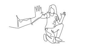 Animated self drawing of continuous line draw young happy woman take rest after do some exercise and giving high five to her friend at outfield park. Friendship concept. Full length one line animation - Powered by Shutterstock - Get 15% off with code: PIKWIZARD15