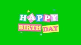 happy birthday text animation video on green screen. 4k videos,mix color balloon frame on a green screen. Happy birthday 4k video with 60fps frame chroma key gift boxes green screen 