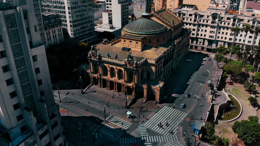 Aerial View of Sao Paulo City Theater - Teatro Municipal de São Paulo - Brazil 01