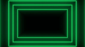 Green neon light frame , rectangles zooming behind layers background. Seamless loop futuristic technology frame border  backdrop for videos  3d illustration. 4K video.
