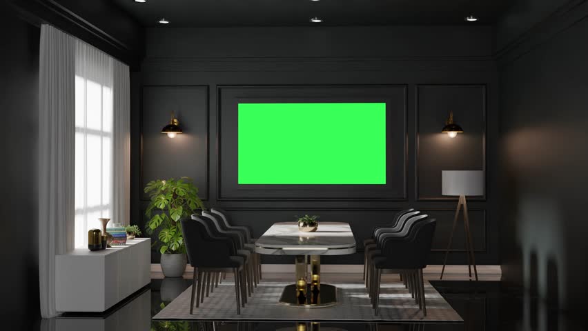 3D dining room with green screen background