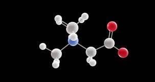 Trimethylglycine molecule, rotating 3D model of betaine, looped video with alpha channel