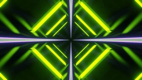 Lime and Light Purple Neon Glowing Glossed Square Tunnel Background VJ Loop in 4K