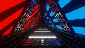 Red and Blue and White Rotating Glowing Screen Triangular Tunnel Background VJ Loop in 4K