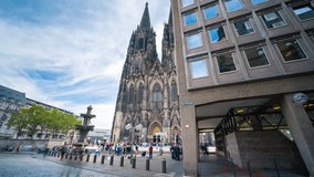 Cologne cathedral time lapse hyperlapse video, cologne dome church at day germany city.