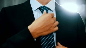 portrait handsome corporate work office fixing necktie boss tie concept success employee manager job