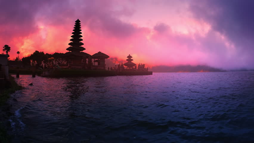Bali island travel landscape. Indonesia temple at sunset beautiful background