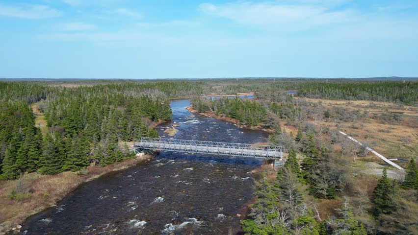 Flight Over Whitewater River and Bridge, Newfoundland