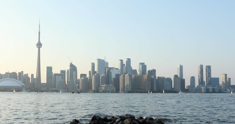 Beautiful view of Rogers Centre and CN Tower in Toronto, Canada