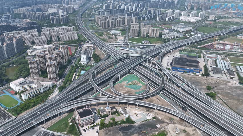 Aerial Video of Urban Interchanges，Transportation Hub，expressway，China Royalty-Free Stock Footage #1110031009