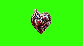 cyber punk heart made from metal video animation 4K with green screen background