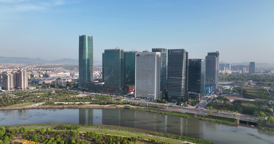 Aerial City Video，international trade city，CBD，YiWu China Royalty-Free Stock Footage #1110031469
