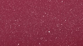 Animation of snow falling on red background. christmas, winter, tradition and celebration concept digitally generated video.