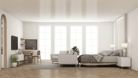 creation build up interior apartment modern tropical style with laminate wood floor and large window rolling camera pass living room, dining room, kitchen, and bedroom. 3d rendering animation looping - Powered by Shutterstock - Get 15% off with code: PIKWIZARD15