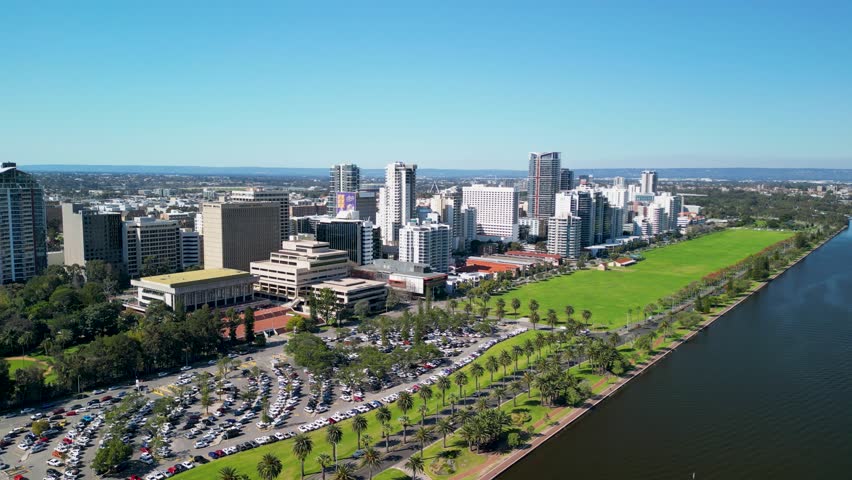 Aerial view of Perth Cityscape and Swan River, Australia